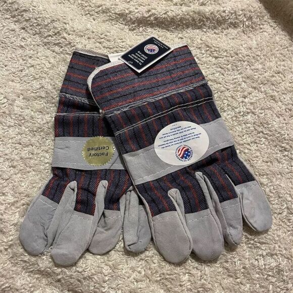💜Patriotic Leather Denim Work Garden Gloves- Striped Design - Picture 1 of 4